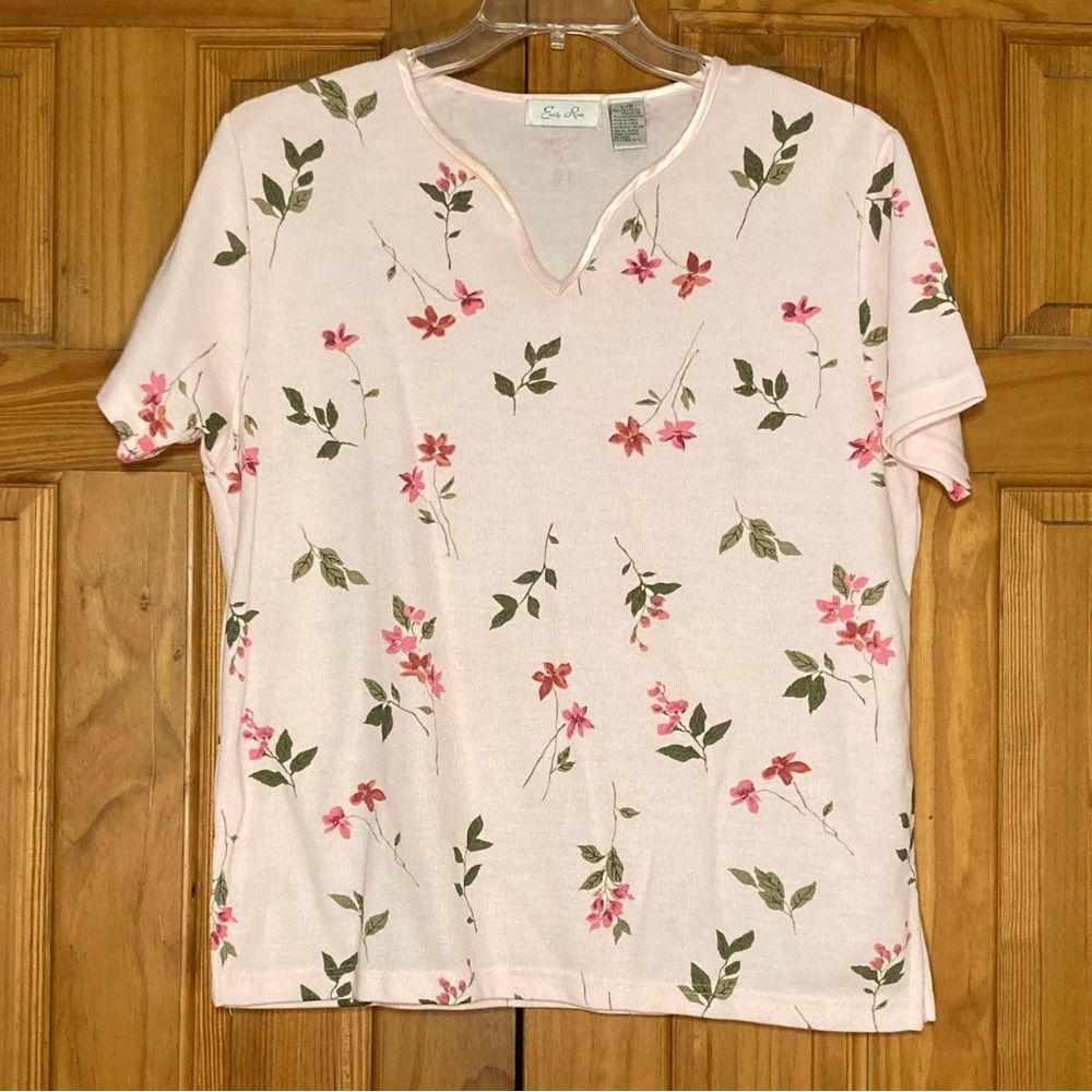 NWOT Emily Rose Vintage 90s Top Short Sleeve Blouse Pink Green Size L Large